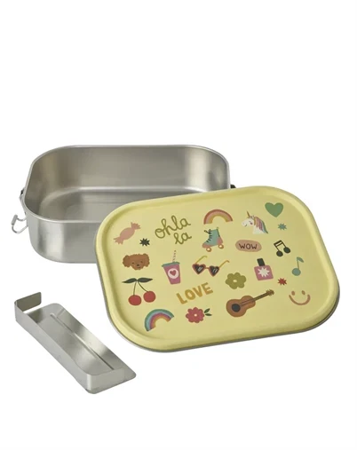 Rice - Stor Rustfri Stål Madkasse - Gul Unicorn Love Print 